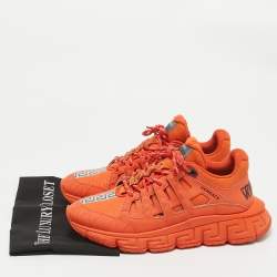 Versace Orange Canvas and Leather Trigreca Lace Up Sneakers Size 42