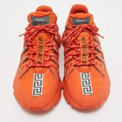 Versace Orange Canvas and Leather Trigreca Lace Up Sneakers Size 42
