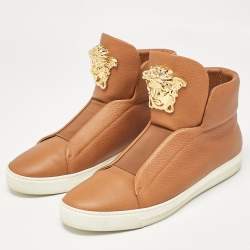 Versace Brown Leather Palazzo Medusa High Top Sneakers Size 44