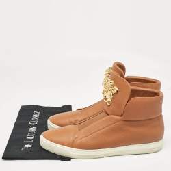 Versace Brown Leather Palazzo Medusa High Top Sneakers Size 44