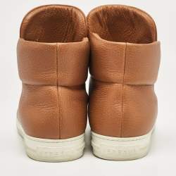 Versace Brown Leather Palazzo Medusa High Top Sneakers Size 44