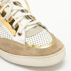 Versace White/Beige Leather and Suede Medusa Low Top Sneakers 43