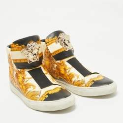 Versace Cream/Black Leather Medusa High Top Sneakers Size 45