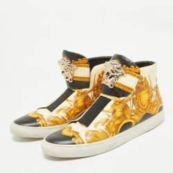 Versace Cream/Black Leather Medusa High Top Sneakers Size 45