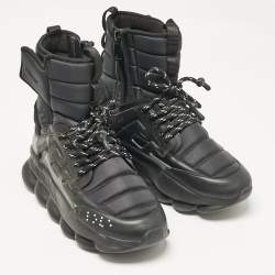 Versace Black Neoprene and Leather Chain Reaction High Top Sneakers Size 41