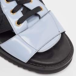 Versace Blue/Black Leather Lace Up Flat Sandals Size 42
