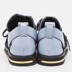 Versace Blue/Black Leather Lace Up Flat Sandals Size 42