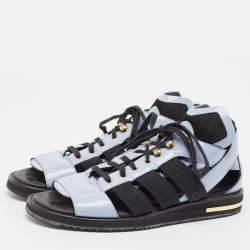Versace Blue/Black Leather Lace Up Flat Sandals Size 42