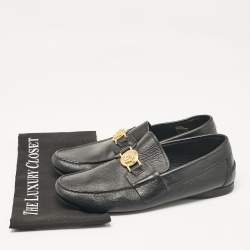 Versace Black Leather Medusa Buckle Loafers Size 43
