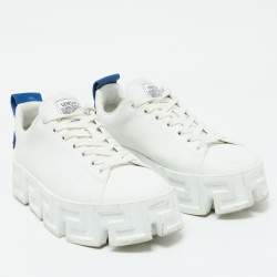 Versace White/Blue Leather Greca Labyrinth Platform Sneakers Size 44