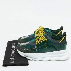 Versace Green Suede and Check Canvas Chain Reaction Sneakers Size 44