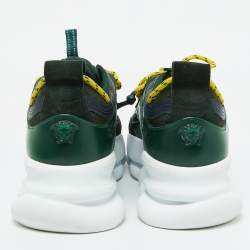 Versace Green Suede and Check Canvas Chain Reaction Sneakers Size 44