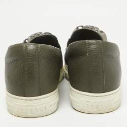 Versace Olive Green Leather  Medusa Slip On Sneakers Size 43