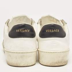 Pre Owned Versace White Leather Ilus Low Top Sneakers Size 43