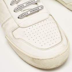 Pre Owned Versace White Leather Ilus Low Top Sneakers Size 43