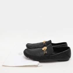 Pre Owned Versace Black Leather Medusa Detail Slip On Loafers Size 44