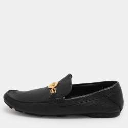 Versace Black Leather Medusa Detail Slip On Loafers Size 44