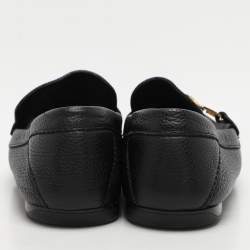 Pre Owned Versace Black Leather Medusa Detail Slip On Loafers Size 44