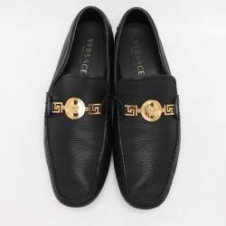 Pre Owned Versace Black Leather Medusa Detail Slip On Loafers Size 44