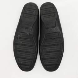 Pre Owned Versace Black Leather Medusa Detail Slip On Loafers Size 44