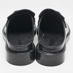 Versace Black Leather Squared Toe Loafer Mules Size 45