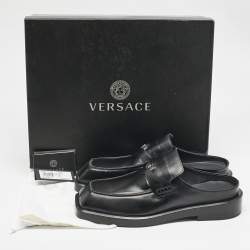 Versace Black Leather Squared Toe Loafer Mules Size 45