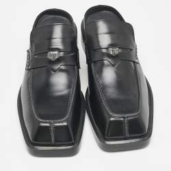 Versace Black Leather Squared Toe Loafer Mules Size 45