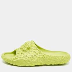 Versace Green Baroque Medusa Embossed Rubber Pool Slides Size 47