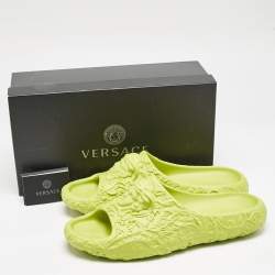 Versace Green Baroque Medusa Embossed Rubber Pool Slides Size 47