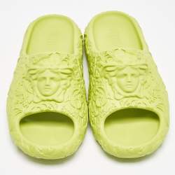 Versace Green Baroque Medusa Embossed Rubber Pool Slides Size 47