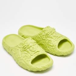 Versace Green Baroque Medusa Embossed Rubber Pool Slides Size 47