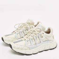 Versace Tricolor Leather and Fabric Trigreca Low Top Sneakers Size 45