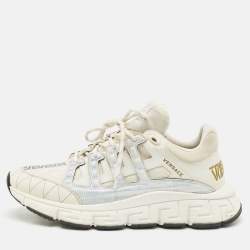 Versace Tricolor Leather and Fabric Trigreca Low Top Sneakers Size 45
