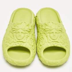 Versace Green Baroque Medusa Embossed Rubber Pool Slide Sandals Size 46