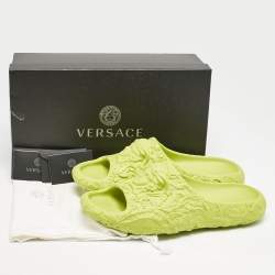Versace Green Baroque Medusa Embossed Rubber Pool Slide Sandals Size 46