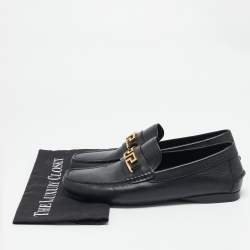 Versace Black Leather Greca Slip On Loafers Size 42