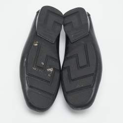 Versace Black Leather Greca Slip On Loafers Size 42