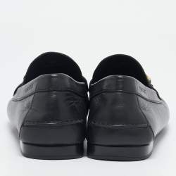 Versace Black Leather Greca Slip On Loafers Size 42