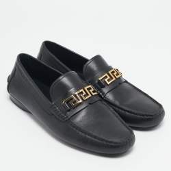 Versace Black Leather Greca Slip On Loafers Size 42