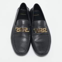 Versace Black Leather Greca Slip On Loafers Size 42