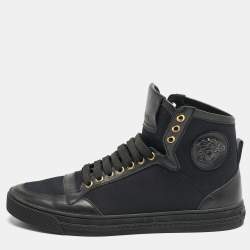 Versace Black Canvas and Leather Medusa High Top Sneakers Size 42