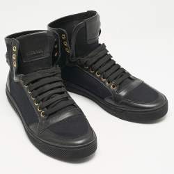 Versace Black Canvas and Leather Medusa High Top Sneakers Size 42