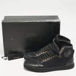 Versace Black Canvas and Leather Medusa High Top Sneakers Size 42