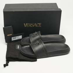 Versace Black Rubber La Medusa Pool Slides Size 43