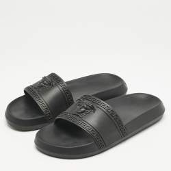 Versace Black Rubber La Medusa Pool Slides Size 43