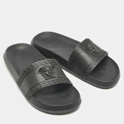 Versace Black Rubber La Medusa Pool Slides Size 43