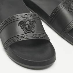 Versace Black Rubber La Medusa Pool Slides Size 43