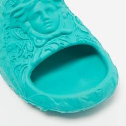 Versace Turquoise Blue Baroque Medusa Embossed Rubber Pool Slides Size 46