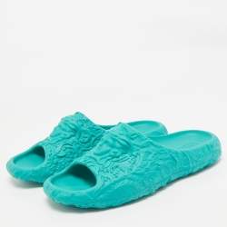 Versace Turquoise Blue Baroque Medusa Embossed Rubber Pool Slides Size 46