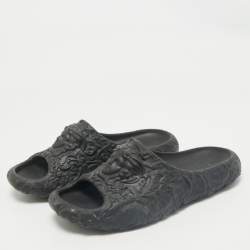 Versace Black Baroque Embossed Rubber Pool Slide Flats Size 42